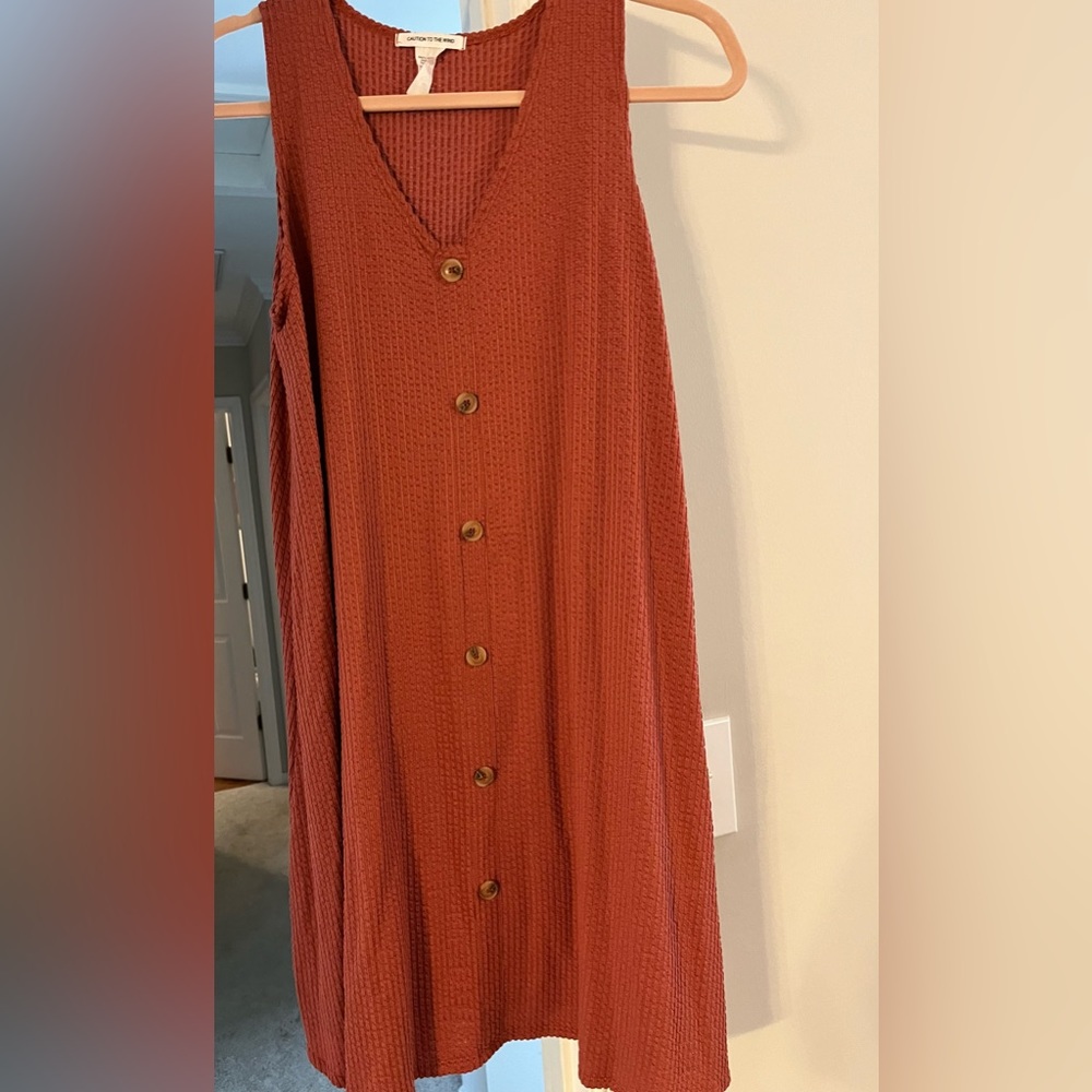 Caution to the wind button down rib knit dress size medium
